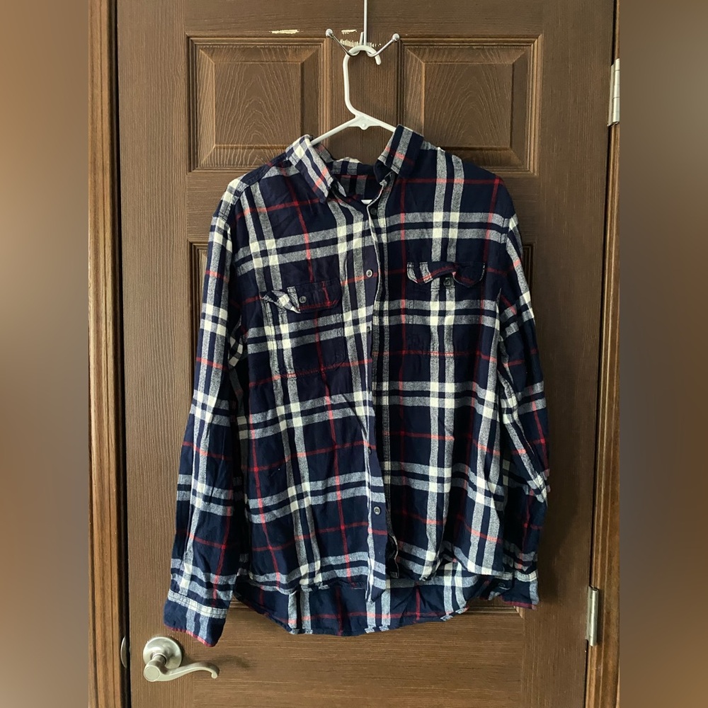 George Men's Navy and Red Plaid Shirt